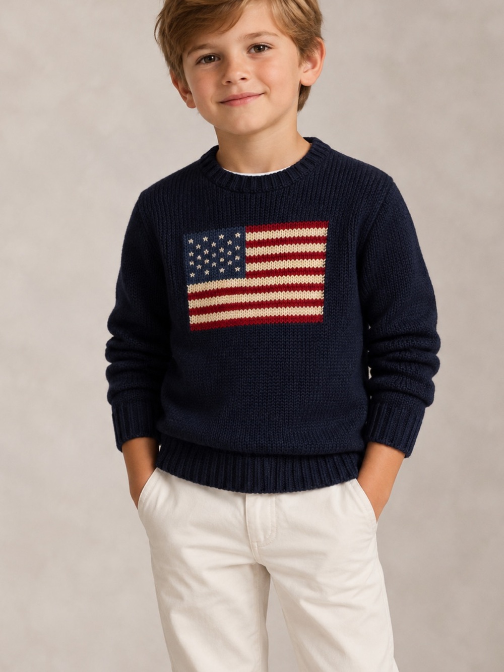 Polo Ralph Lauren Boys The Iconic Crewneck Flag Sweater size 6 Embroidered RL